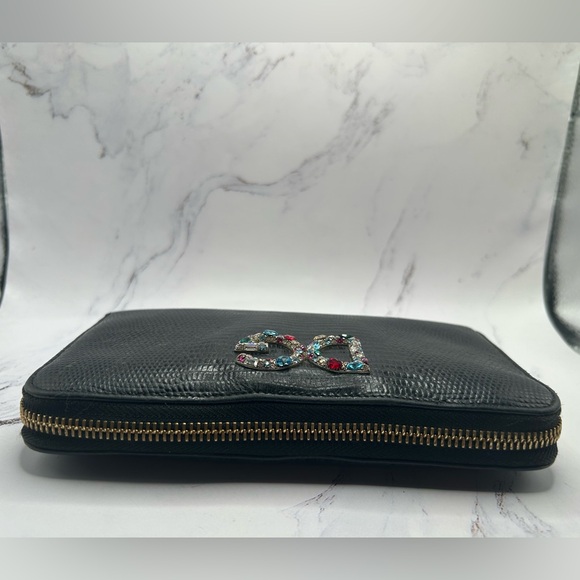 DOLCE & GABBANA Multicolor Crystal Logo Long Zippy Black Leather Wallet + COA - Picture 9 of 15
